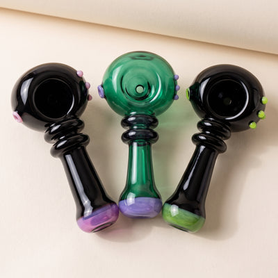 4.5" Solid Color Hand Pipe w/ Color Accent Dots & Maria Neck, light background