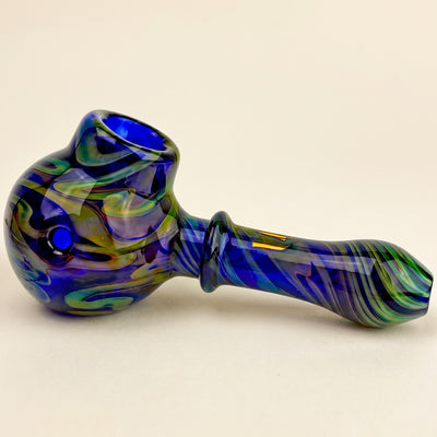 4.5" Stratus Fume Squiggle Over Cobalt Big Bowl Screen Hand Pipe, light background