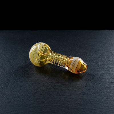 4.5" Twisted Cane Head & Mouth w/ Fume Inner Swirl Hand Pipe on dark slate surface - Oil Slick Pad