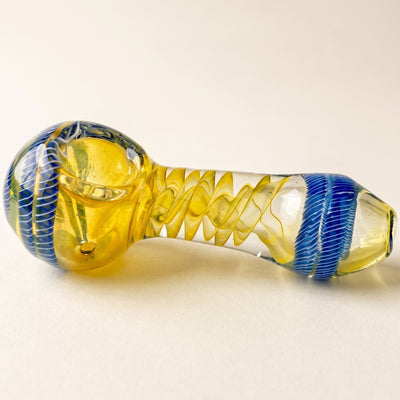4.5" Twisted Cane Head & Mouth w/ Fume Inner Swirl Hand Pipe, light background