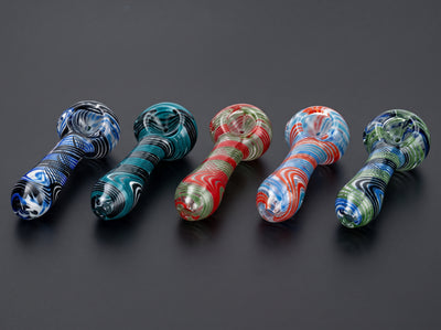4.5" Two-Tone Over Clear Hand Pipe in Blue/Black/White, Teal/Black/White, Red/Green/Clear, Red/Blue/Clear and Green/Blue/Black/White
