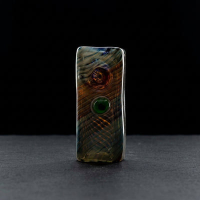 4" Amber Purple Fume w/ Eye Accent Square Hand Pipe on dark slate surface - Oil Slick Pad