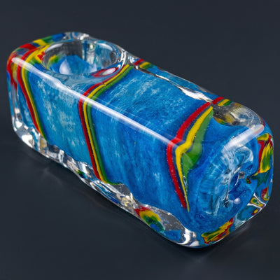 4" Blue Frit w/ Rasta Line Swirl Square Hand Pipe