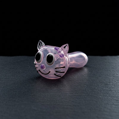 4" Cat Glass Hand Pipe on dark slate surface - Oil Slick Pad
