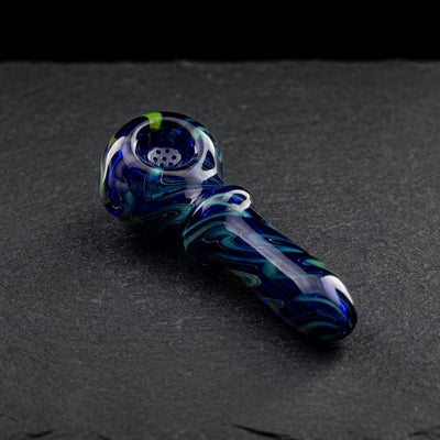 4" Cobalt Slime Fume Silly String Hand Pipe on dark slate surface - Oil Slick Pad