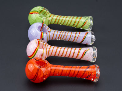 4" Flat Mouth Frit w/ Rasta Swirl Hand Pipe in Green, Purple, Pink and Red