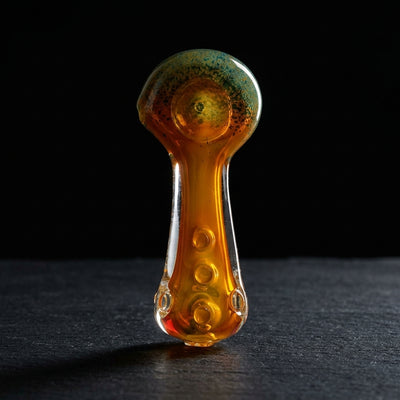 4" Frit Head Fume Inside Body Clear Dot Accent Hand Pipe on dark slate surface - Oil Slick Pad