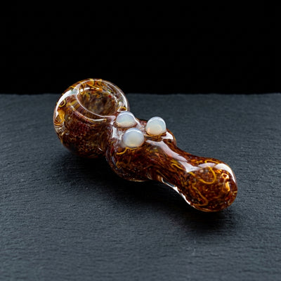 4" Frit Line Head Flat Body w/ Three Dot Hand Pipe on dark slate surface - Oil Slick Pad