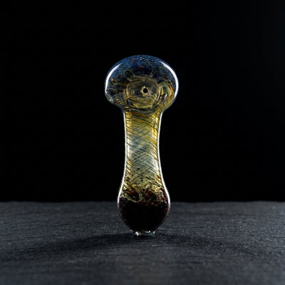 4" Fume Color Swirl Glass Hand Pipe on dark slate surface - Oil Slick Pad