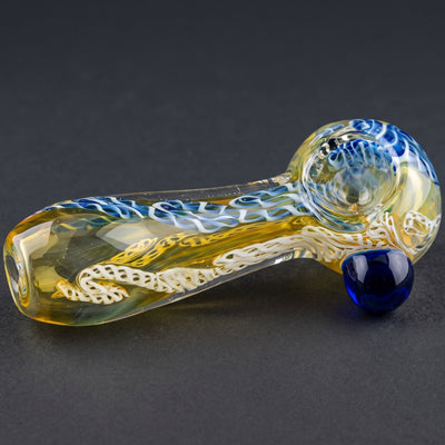 4" Fume Twisted Cane Inside Out Hand Pipe w/ Color Dot