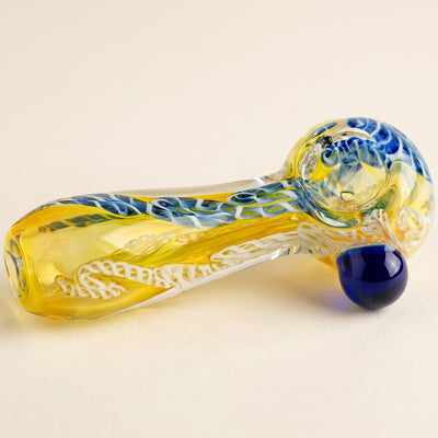 4" Fume Twisted Cane Inside Out Hand Pipe w/ Color Dot, light background