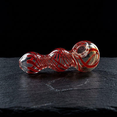4" Fume w/ Single Color Line Swirl Hand Pipe on dark slate surface - Oil Slick Pad