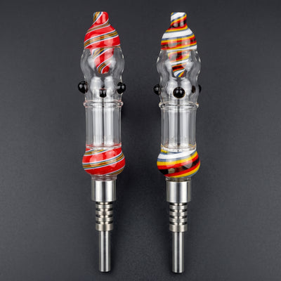 4" Glass Nectar Straw w/ Screw on Titanium Tip in Red and Rainbow