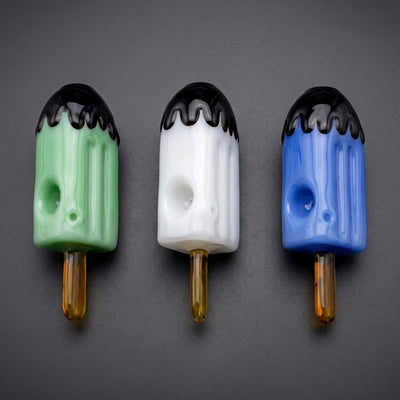 4″ Ice Cream Popsicle Glass Hand Pipe in Green, White and Blue