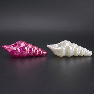 4" Iridescent Shell Hand Pipe - Pink or White in Pink and White