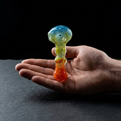 4" Multi Color Frit Hand Pipe w/ Thick Maria Body on dark slate surface - Oil Slick Pad