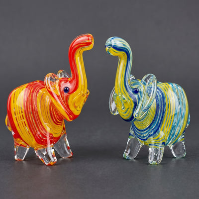 4" Multi Color Swirl Sculpted Elephant Hand Pipe in Red/Yellow and Blue/Yellow