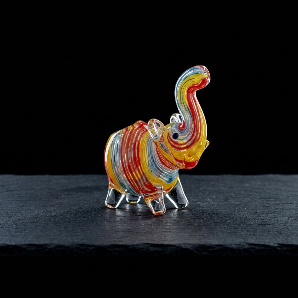 4" Multi Color Swirl Sculpted Elephant Hand Pipe