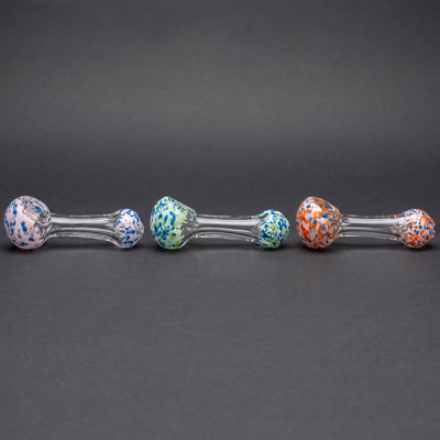 4" Multicolor Frit & Clear Hand Pipe in Pink/Blue, Green/Blue and Orange/Blue