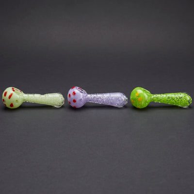 4" Opaque Frit Polka Dot Clear Line Hand Pipe in Light Green, Purple and Bright Green