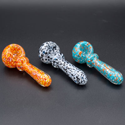4" Rainbow Frit Maria Neck Hand Pipe in Orange/Yellow, Black/White and Blue/Orange