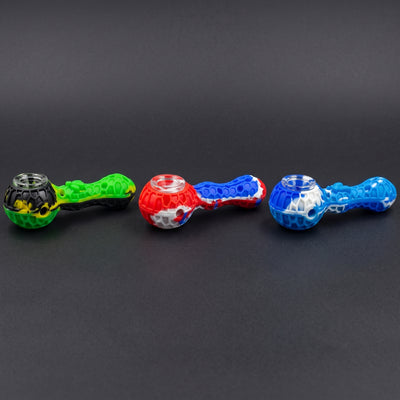 4″ Silicone Honeycomb Spoon w/ Poker in Green, Red and Blue