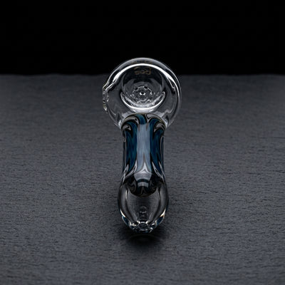 4" Wigwag Body w/ Clear Body & Glass Screen Bowl Hand Pipe on dark slate surface - Oil Slick Pad