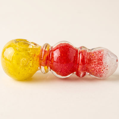 4" Yellow, Red, & White Frit Maria Orb Body Hand Pipe, light background