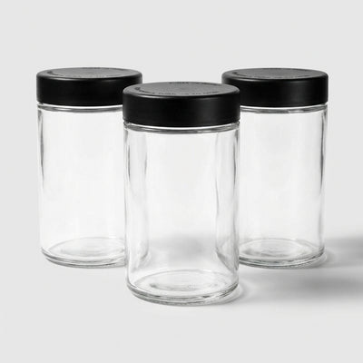 18oz Child-Resistant Glass Jars with Black Caps – 28 Grams (1 Ounce) Capacity, Airtight and Durable, 24-Pack – The Ultimate Storage Solution for Cannabis Flower, Food, and Crafts