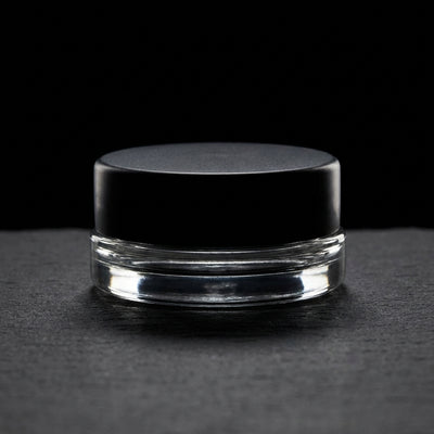 7ml Low Profile Glass Jar with Black Screw Top - low shot
