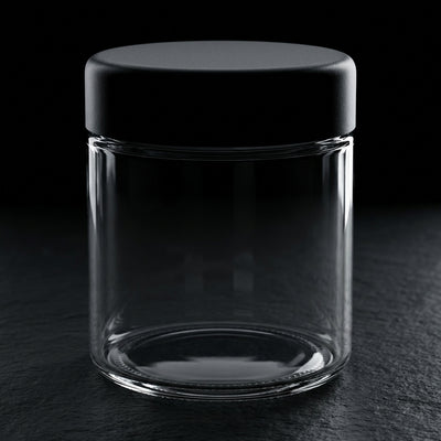 3oz Glass Jar with Black Child-Resistant Lid - angle shot