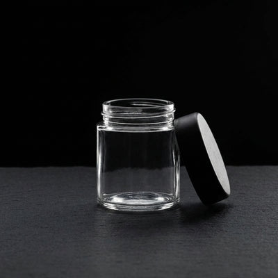 3oz Glass Jar with Black Child-Resistant Lid - close-up view