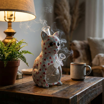 8.8" Cat Water Pipe with Printing | Glass + PVC