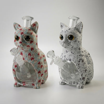 8.8" Cat Water Pipe with Printing | Glass + PVC