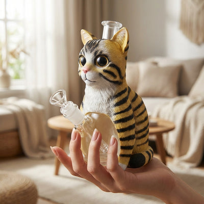 8.8" Tabby Cat Water Pipe | Glass + PVC