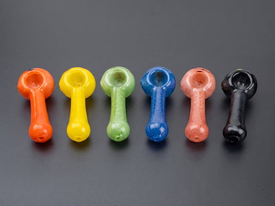 4" Frit Flower Head Hand Pipe in Orange, Yellow, Green, Blue, Pink and Black
