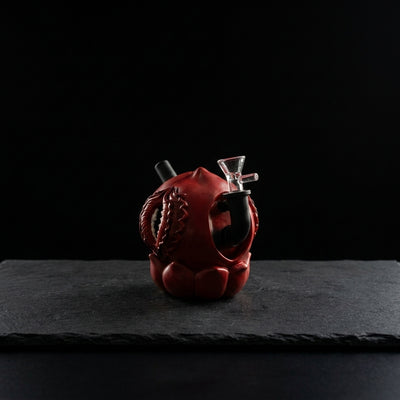 5.1" Peach water pipe on dark slate surface - Oil Slick Pad