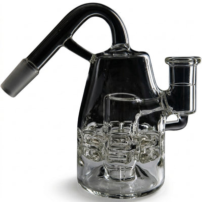 5″ 14 M 45° Black Sheep Large Clear Ratchet Ash Catcher on dark slate surface - Oil Slick Pad