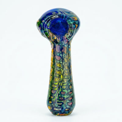 5.5" Cobalt & Fume Bubble Trap Hand Pipe on dark slate surface - Oil Slick Pad