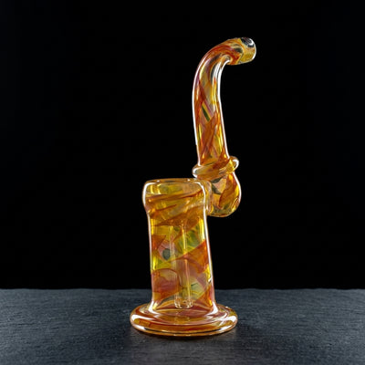 5.5" Dual Fume Accent Flat Mouth Maria Neck Sherlock Bubbler on dark slate surface - Oil Slick Pad