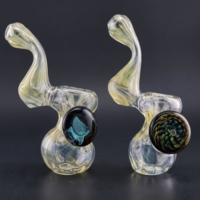 5.5" Element Silver Fume Sherlock Pipe w/ Marble Cab - Made in USA in Teal and Green