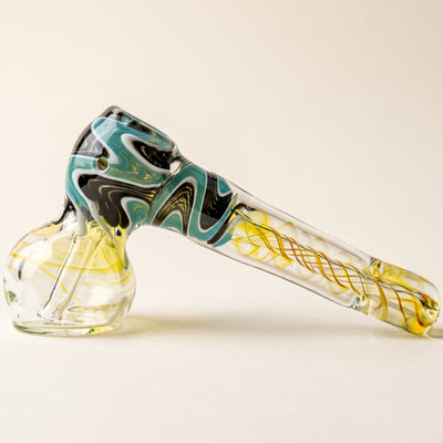 5.5" Fume Swirl w/ Color Line Wave Body & Bowl Bubbler, light background