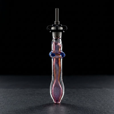 5.5″ Fume W/ Cobalt Donut Stand Nectar Straw on dark slate surface - Oil Slick Pad
