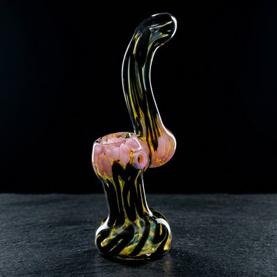 5.5" Two-Tone Squiggle Line Accent Stand Up Bubbler on dark slate surface - Oil Slick Pad