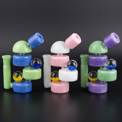 5.5" Two-Tone Stacked Puck Flower Implosion Rig in Green / Blue, Pink / White and Green / Purple