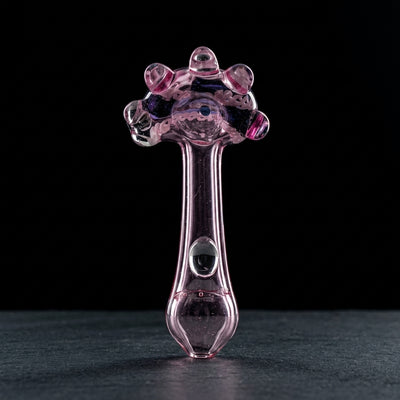 5" Assorted Pink Hand Pipe w/ Dots on dark slate surface - Oil Slick Pad