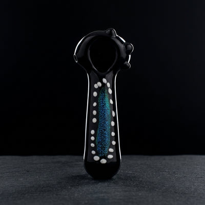 5" Black w/ Dichro & White Dots Accent Hand Pipe on dark slate surface - Oil Slick Pad