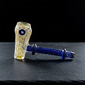 5" Cobalt Frit w/ Fume Head Hammer Hand Pipe on dark slate surface - Oil Slick Pad