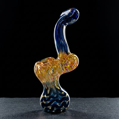 5" Cobalt Fume Squiggle w/ Fume Bowl Sherlock on dark slate surface - Oil Slick Pad