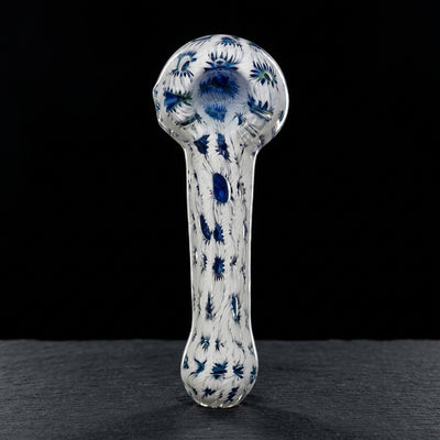 5" Cobalt w/ White Accent Bubble Trap Hand Pipe on dark slate surface - Oil Slick Pad